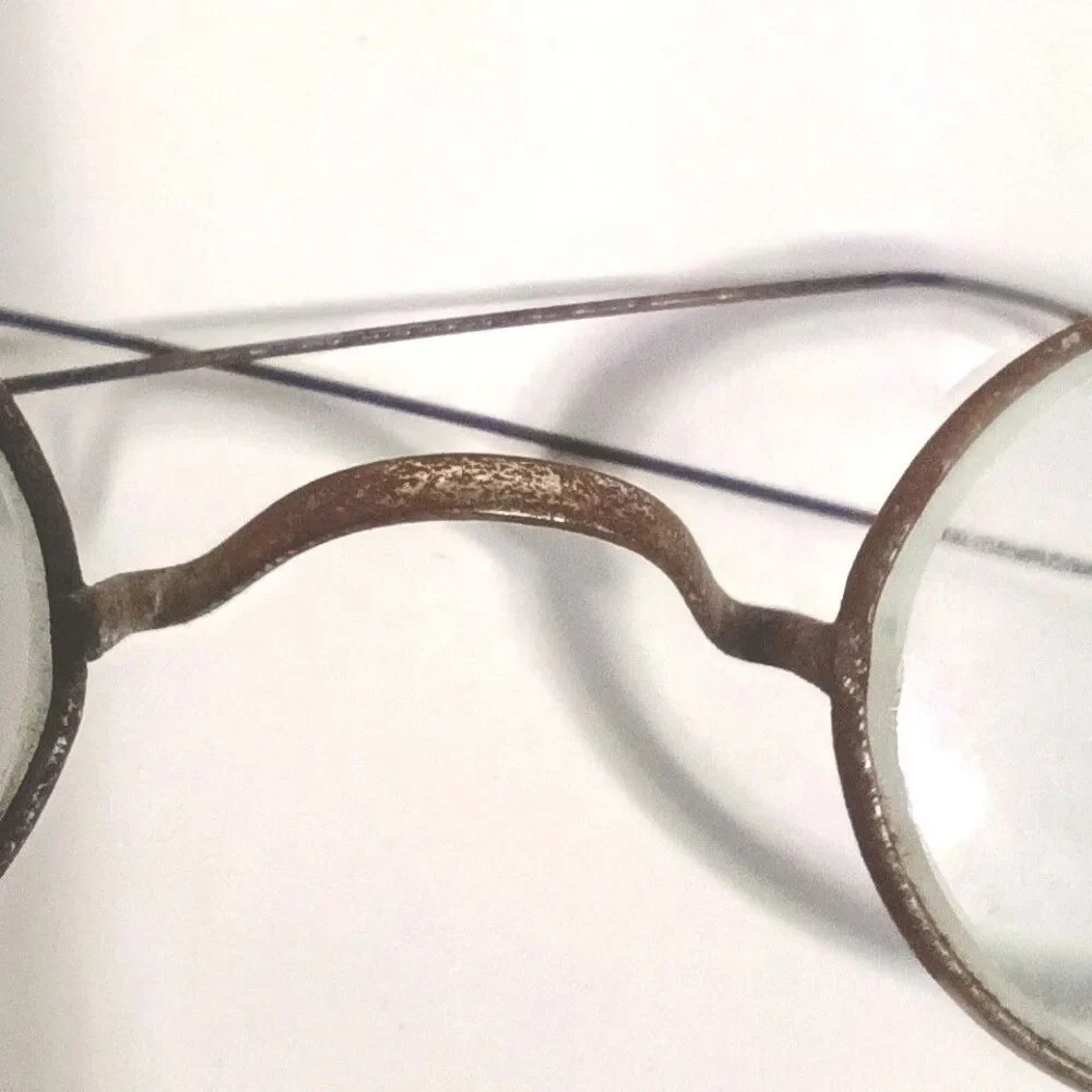 Antique Oval Wire Frame Reading Glasses Ear Hook Glass Lenses Vintage Spectacles